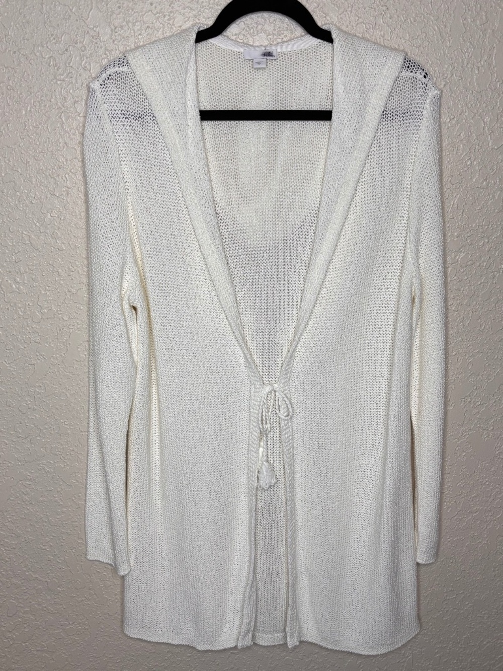 J. Jill White Hooded Cotton Cardigan Sweater Long Sleeve Midi Women's Size Large